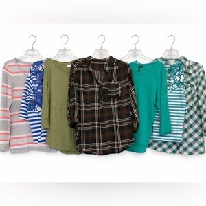 Size M Green Plaid Stripe Weekend Tops Bundle | 7-Piece Casual Capsule